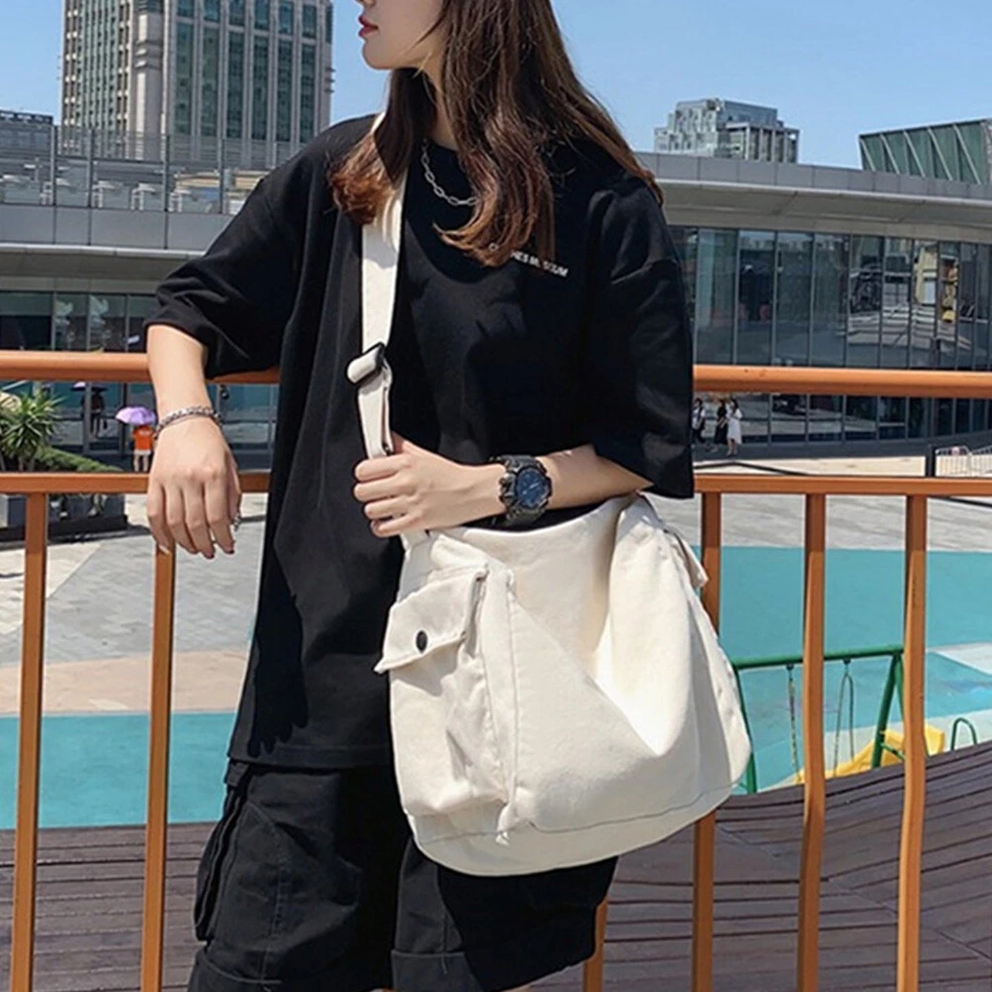 Coffee Men Women Canvas Shoulder Crossbody Bag Large Capacity Messenger Bag