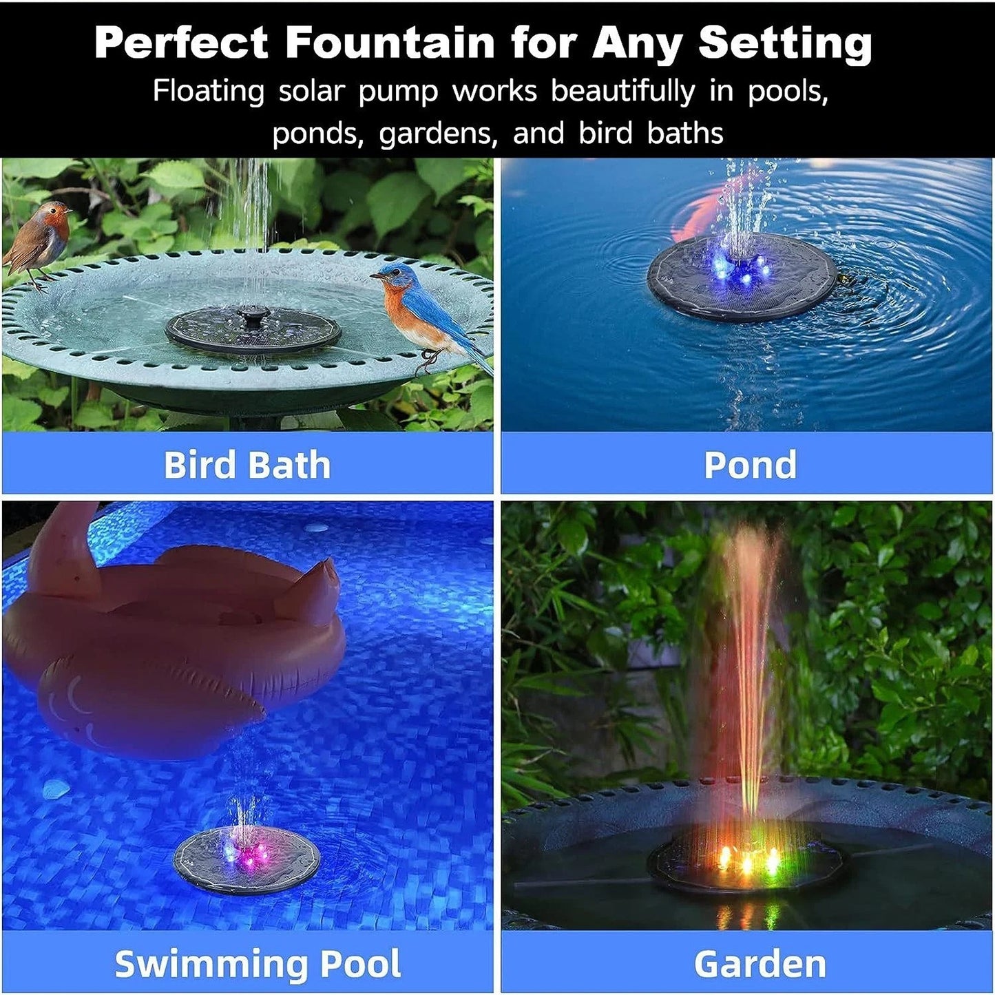 3W Solar Fountain Water Pump with LED Lights