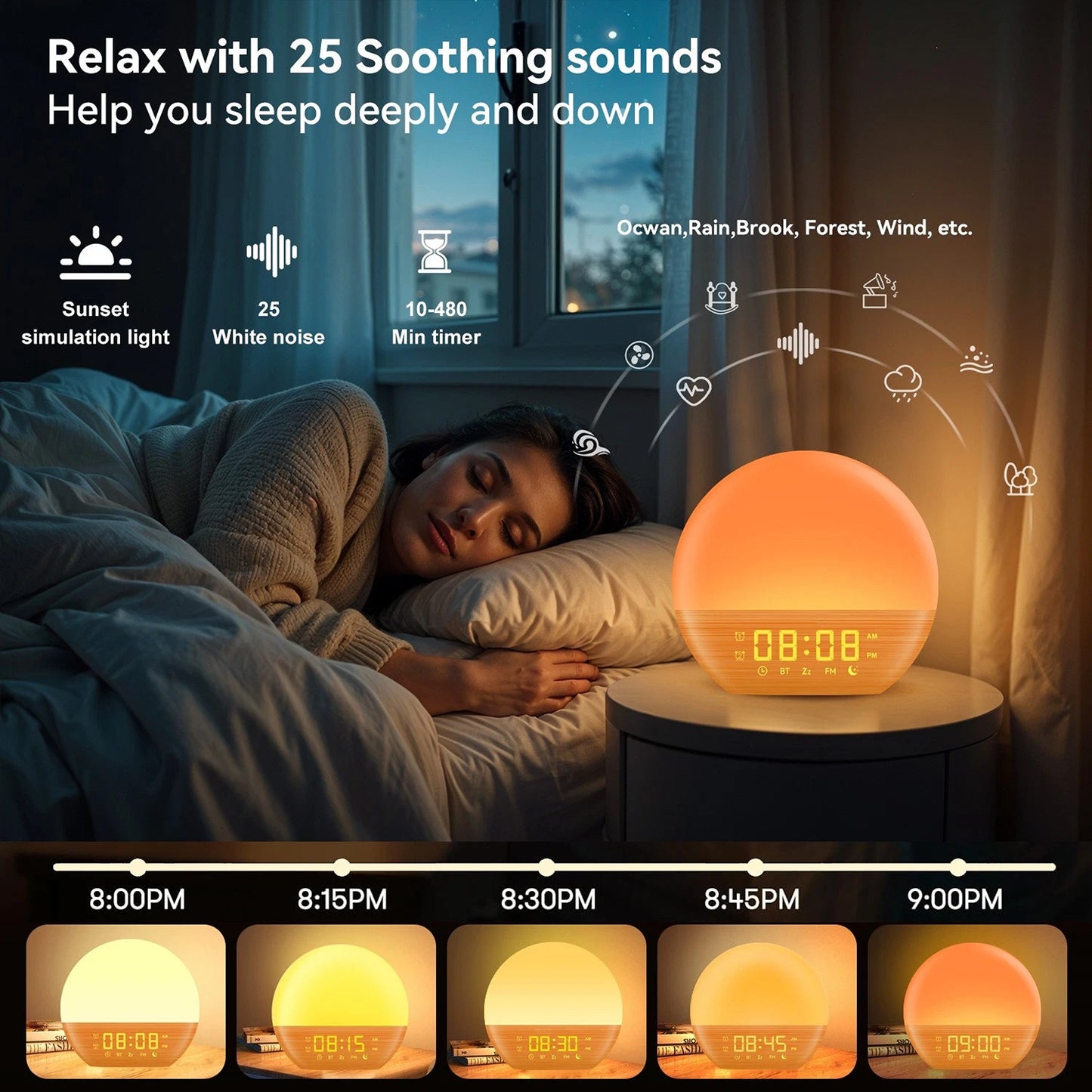 Sunrise Alarm Clock Wake Up Light With Sound Machine And White Noise
