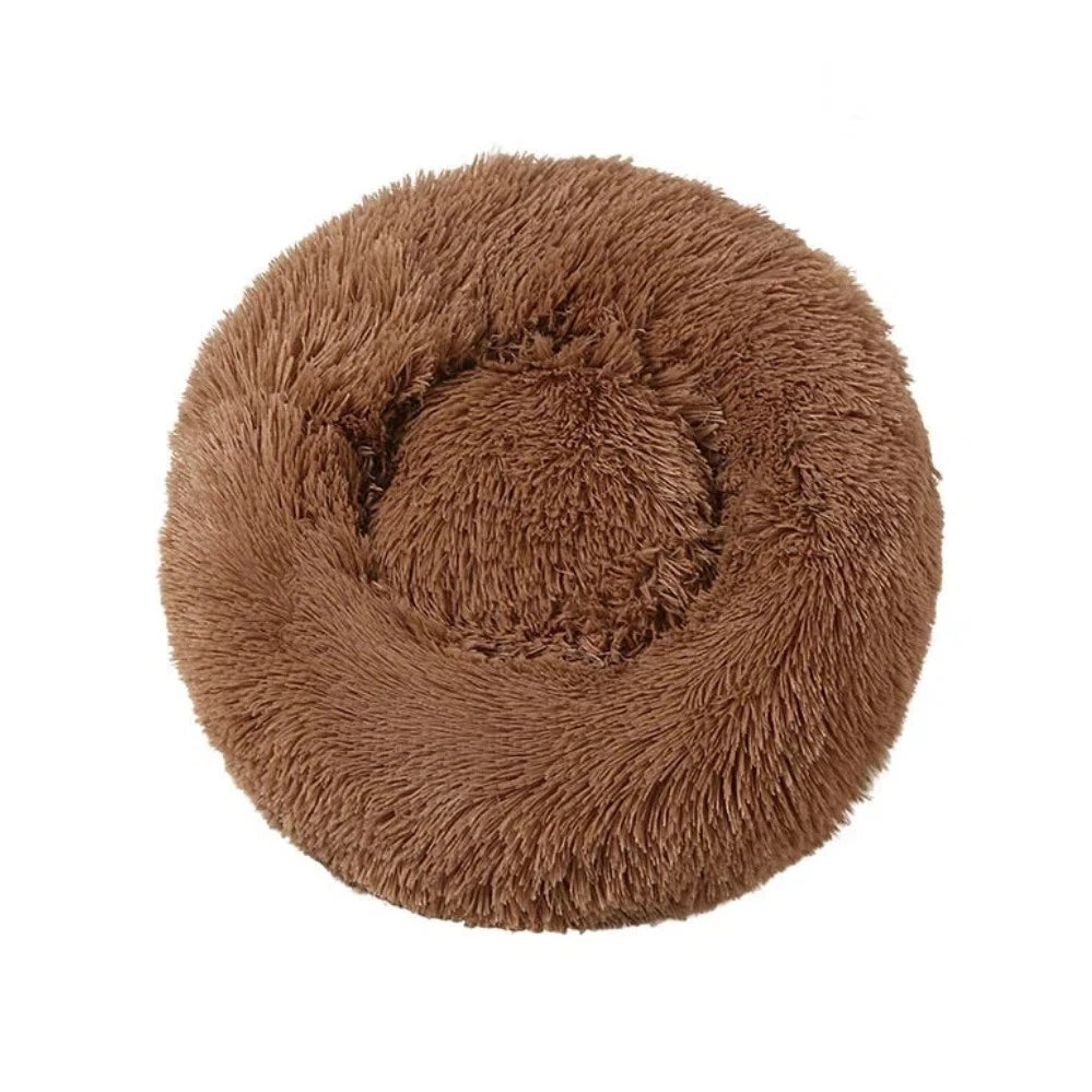 Brown Soft Plush Calming Pet Bed for Dogs and Cats
