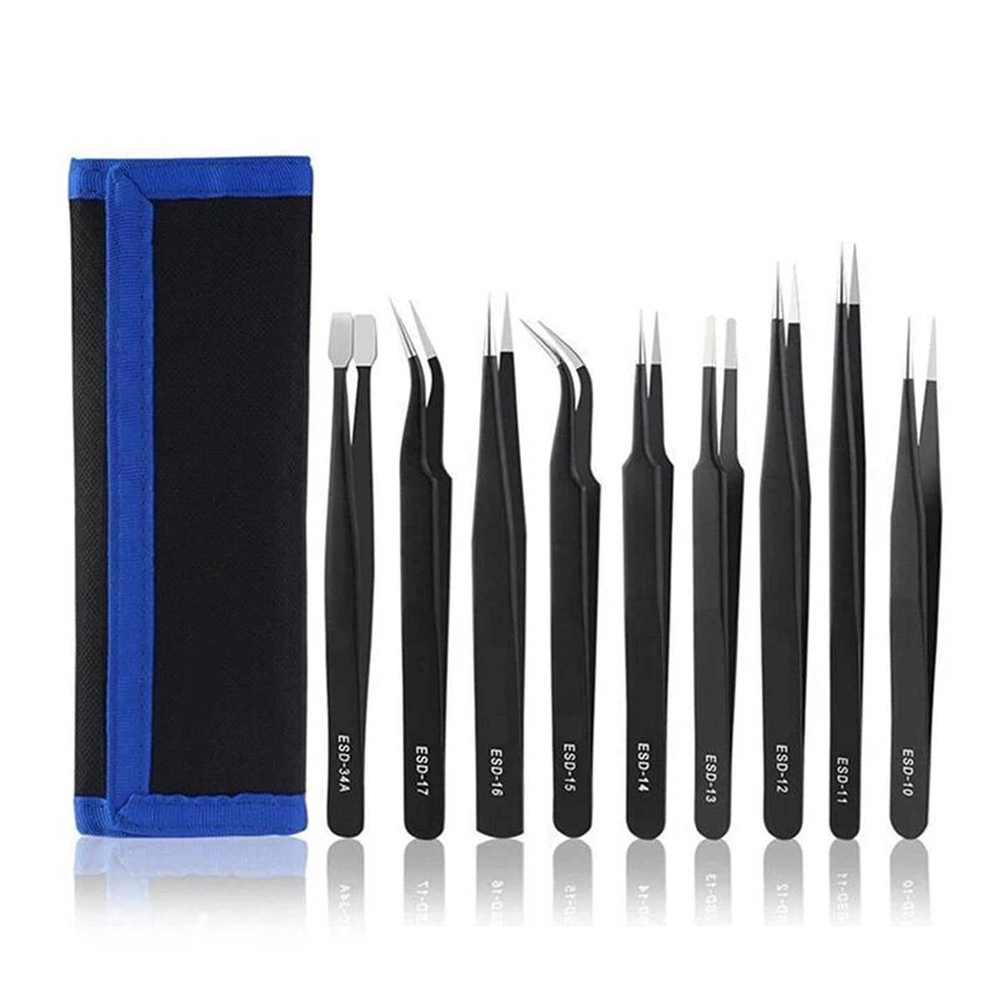 Stainless Steel Tweezers Set for Electronics and Crafts 9pcs