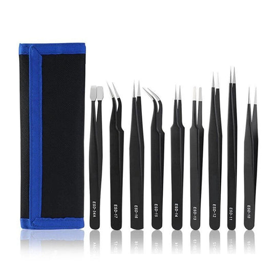 Stainless Steel Tweezers Set for Electronics and Crafts 9pcs