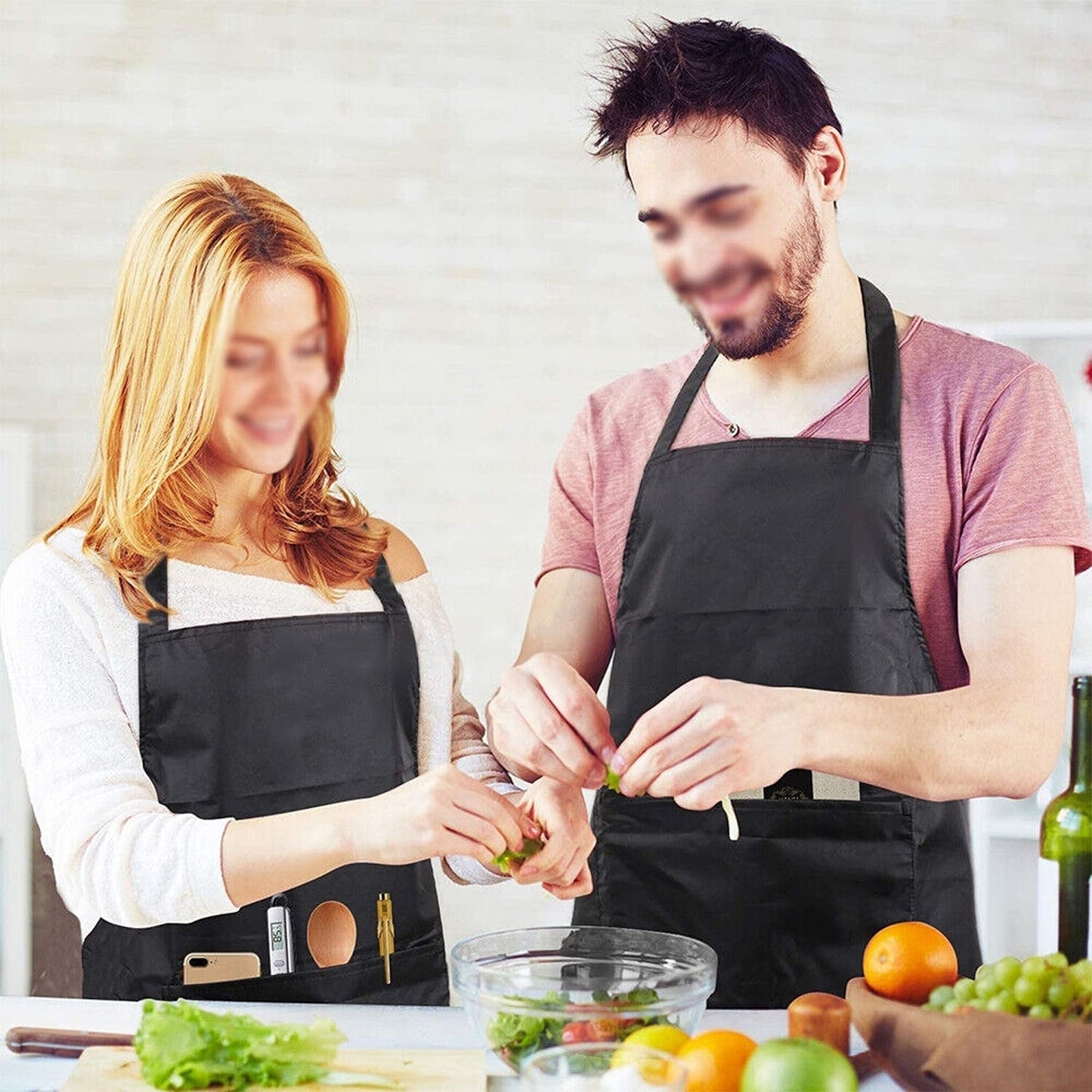 Kitchen Cooking Plain Apron Bib Washable - Black