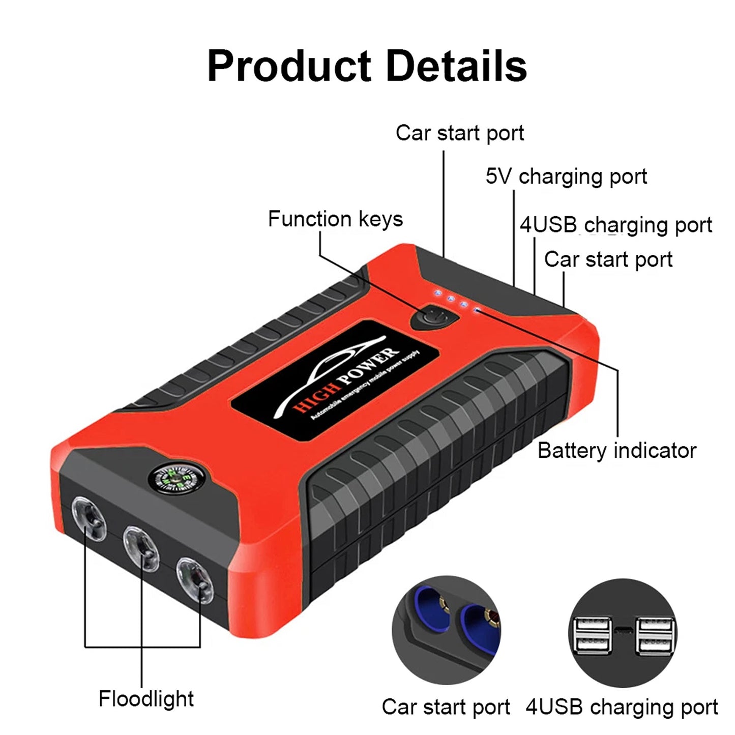 Portable Car Jump Starter 12V Battery Booster Power Bank