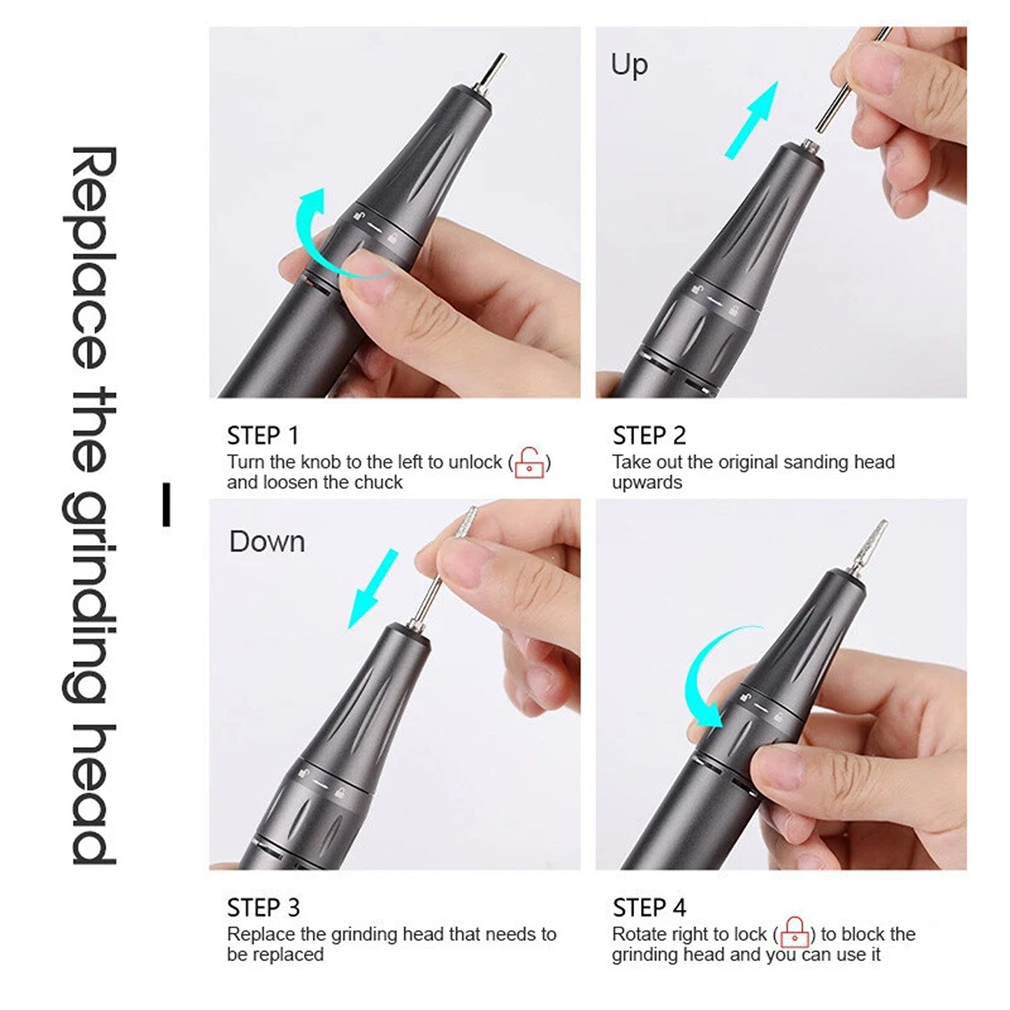 Silver Portable Nail Drill Machine for Manicure and Pedicure 35000RPM