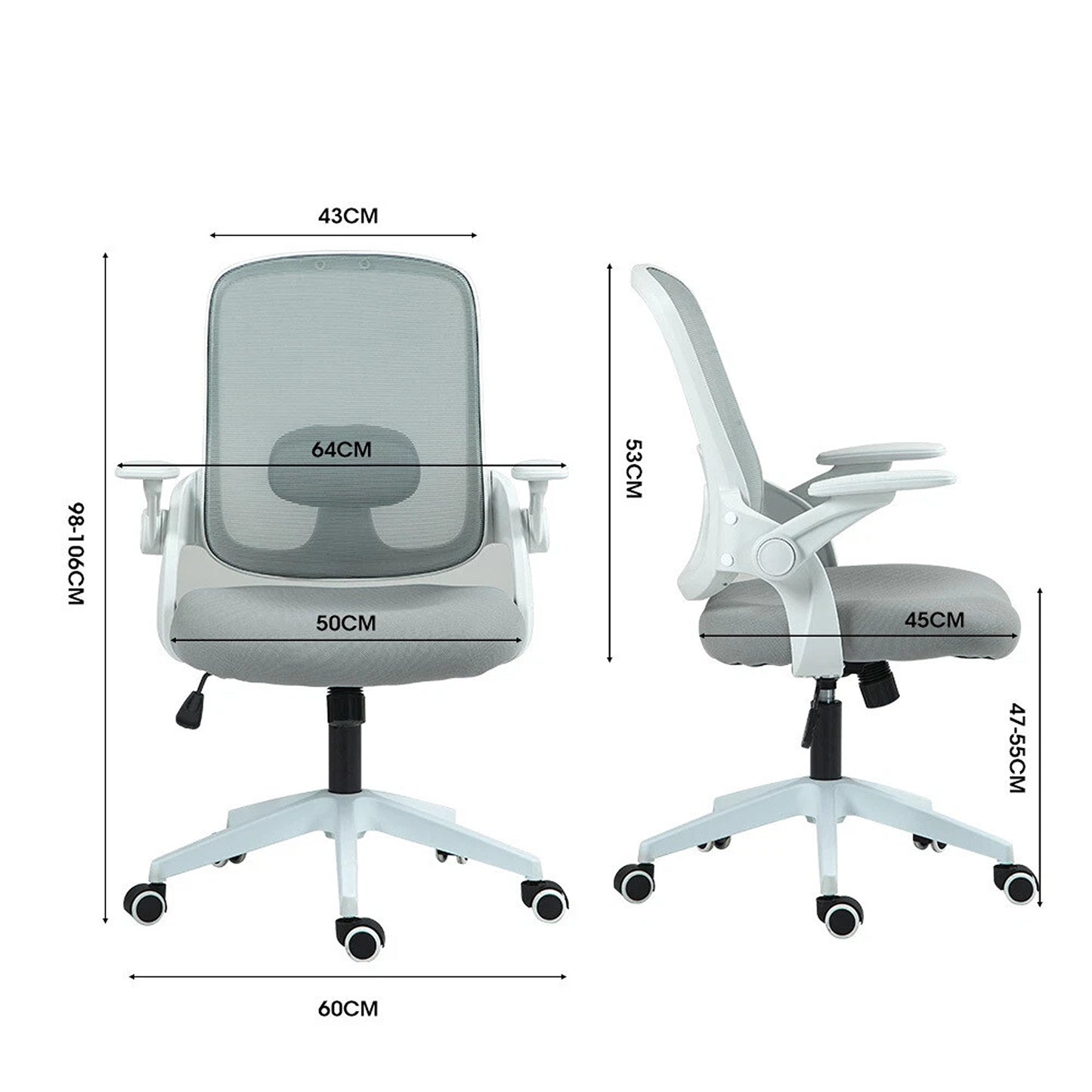 Ergonomic Office Desk Chair Mesh Comfortable Computer Study Chair White Grey