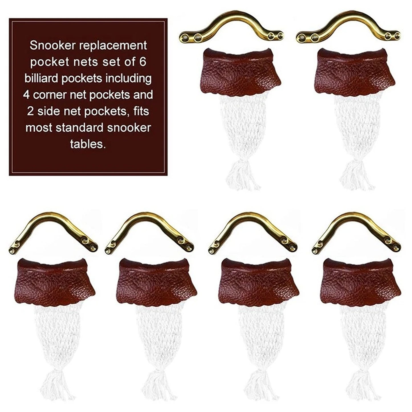 6 Pack Snooker Pool Table Pocket Net and Leather Set
