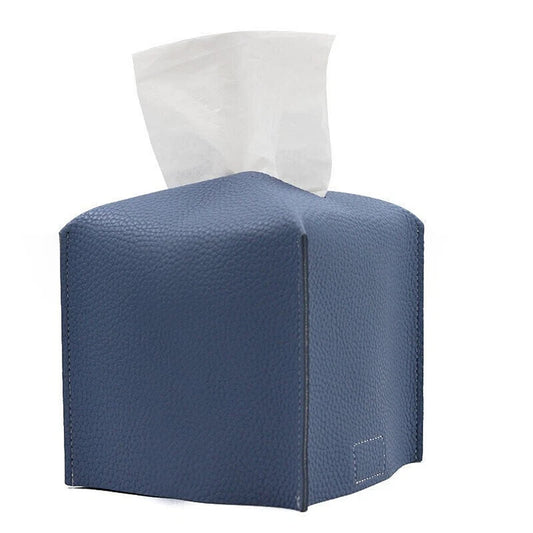 Tissue Box Storage Organizer with Elegant PU Leather Finish - Blue