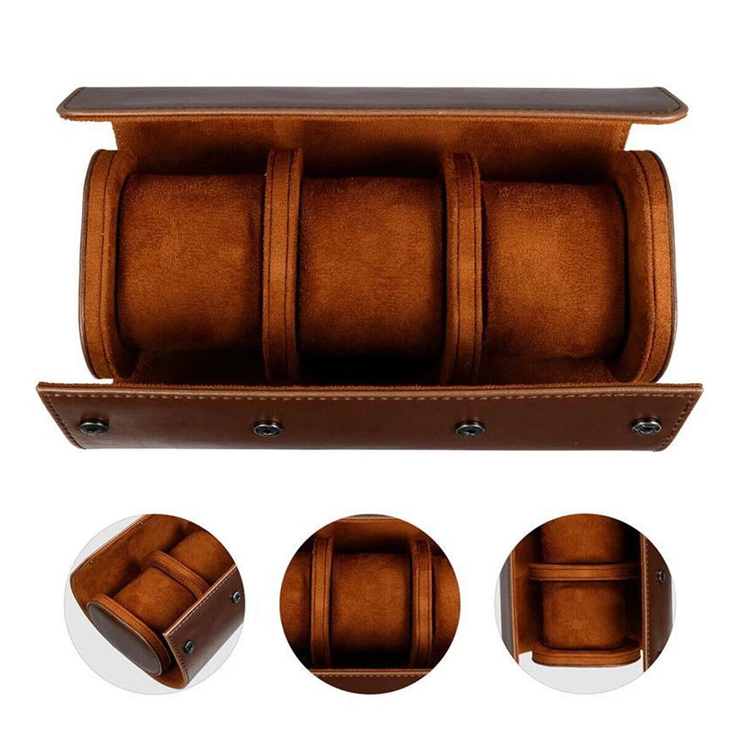 Leather Wristwatch Travel Organizer for 3 Watches
