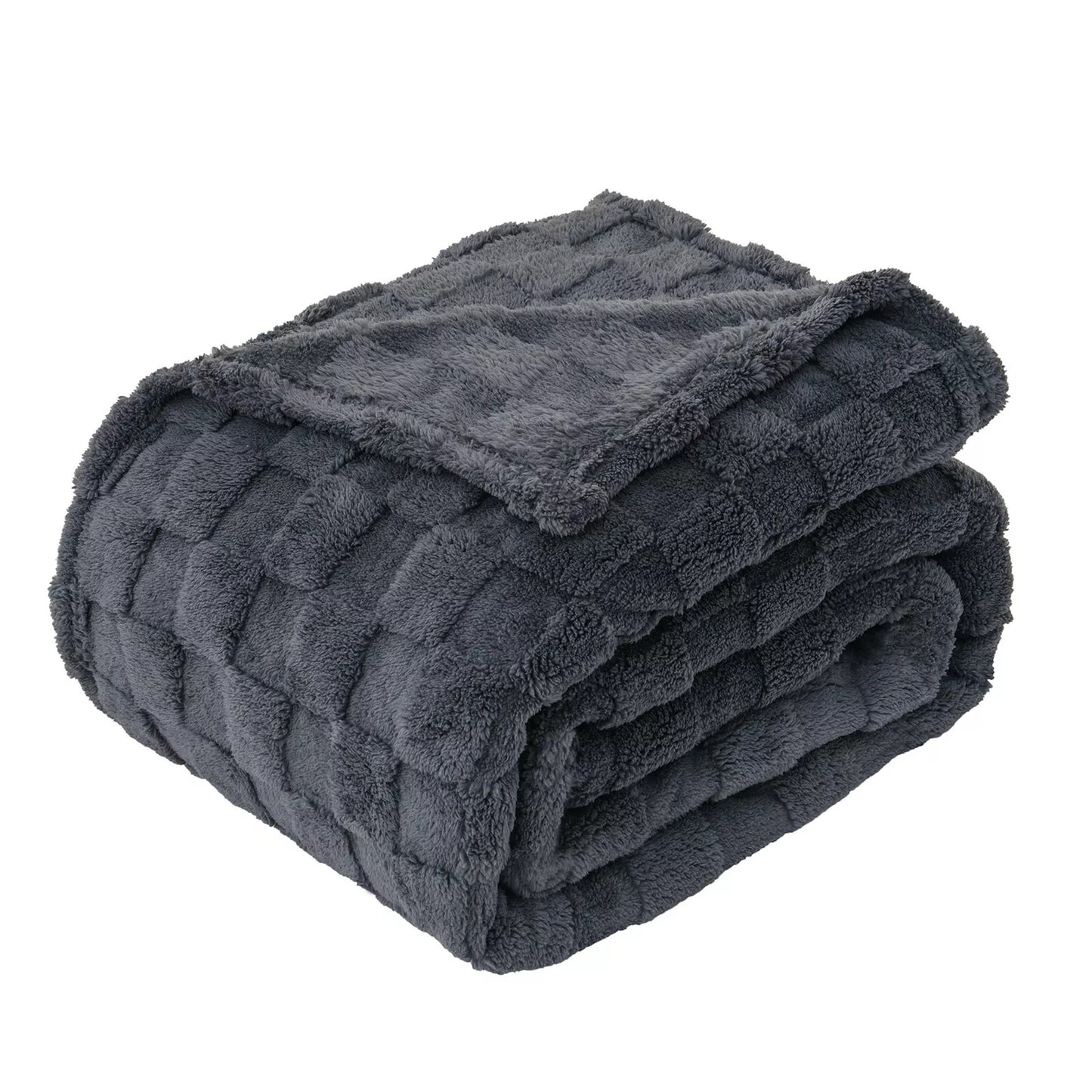 Warm Soft Throw Blanket Plaid Coral Fleece for Couch or Bed - Charcoal