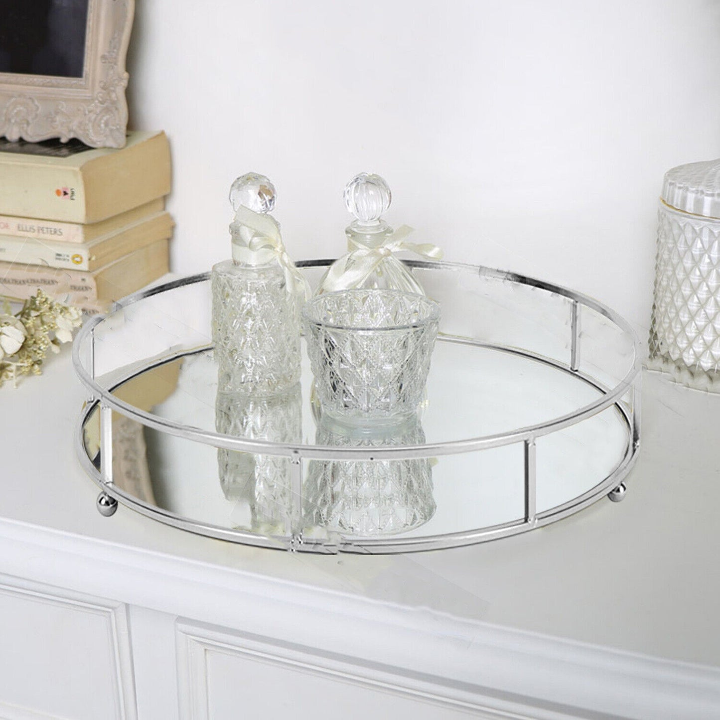 Round Mirror Serving Tray Table Home Chrome