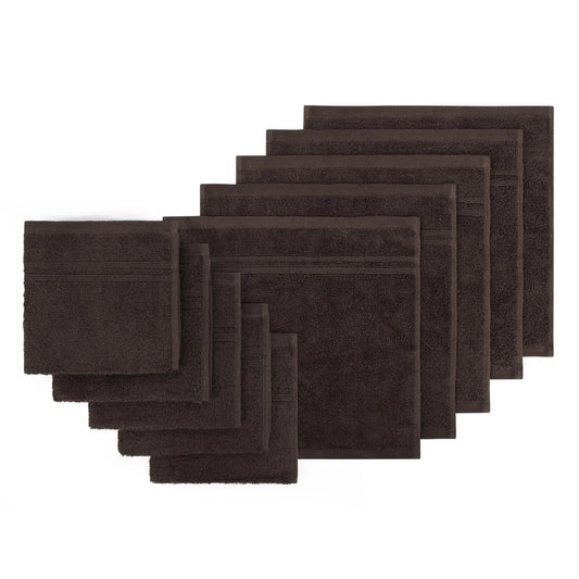 Chocolate Brown 10 Pack 100 Percent Cotton Face Washers Ultra Soft Bath Towels 30 x 30cm