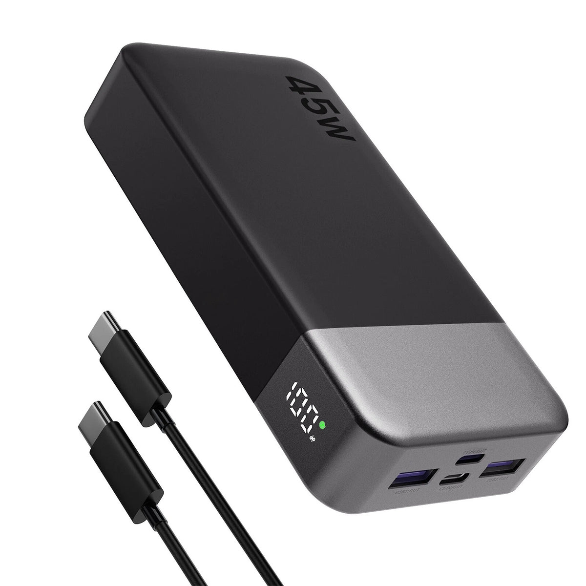 20000mAh Portable Power Bank 45W Fast Charger for Mobile Phones - Black