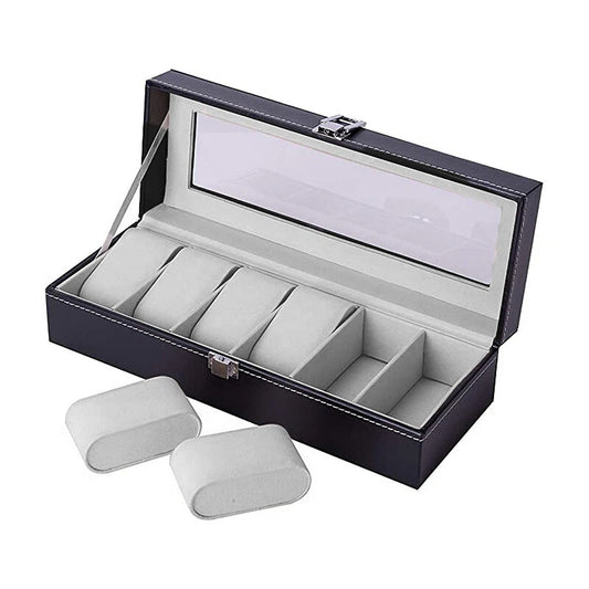 Leather Watch Display Storage Box for 6 Watches