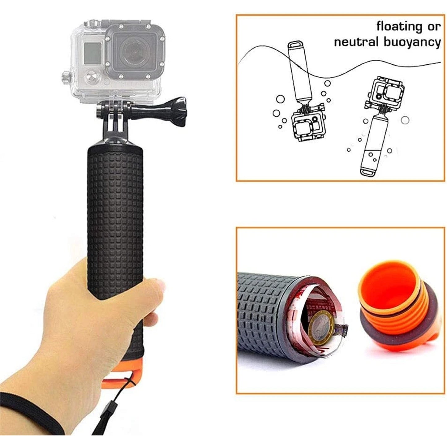Floating Hand Grip for GoPro Hero and DJI OSMO Action Cameras