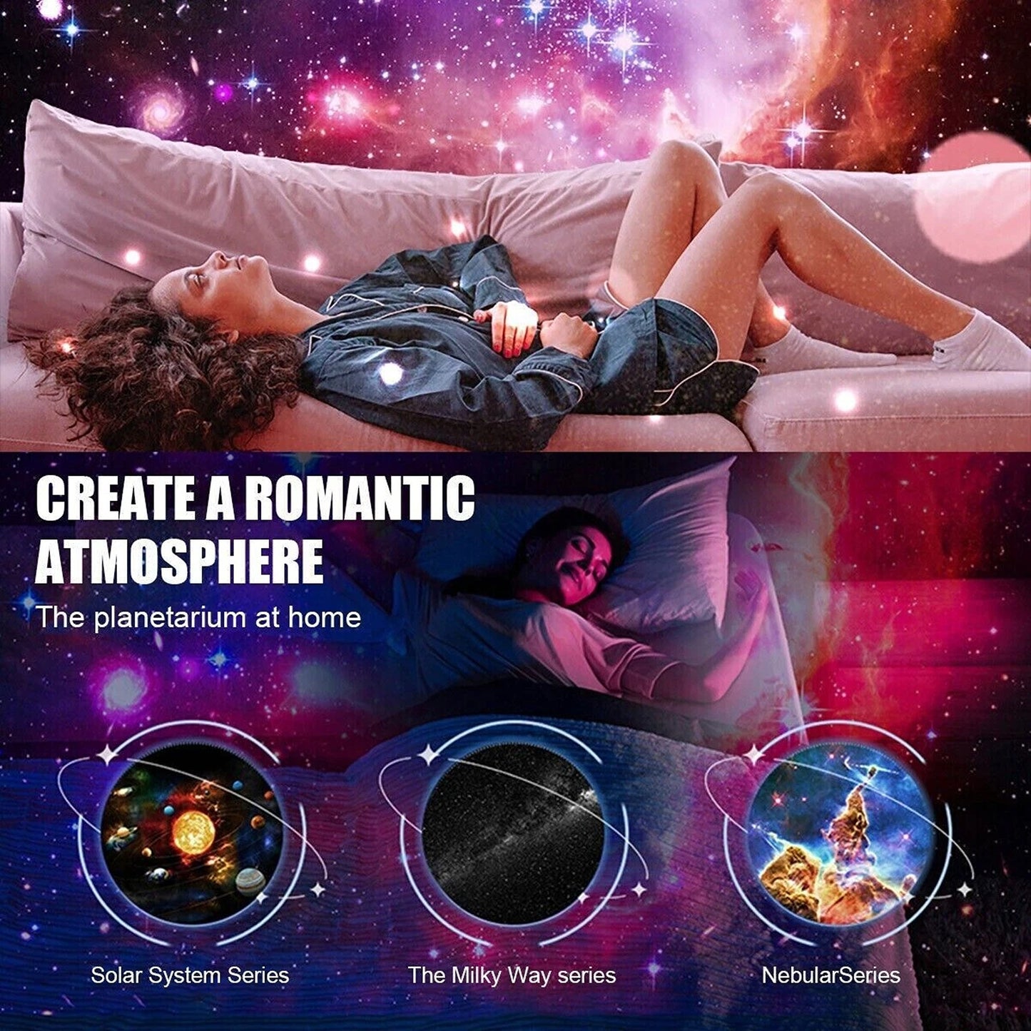 Rotating LED Starry Sky Projector Night Light with 12 Galaxy Themes