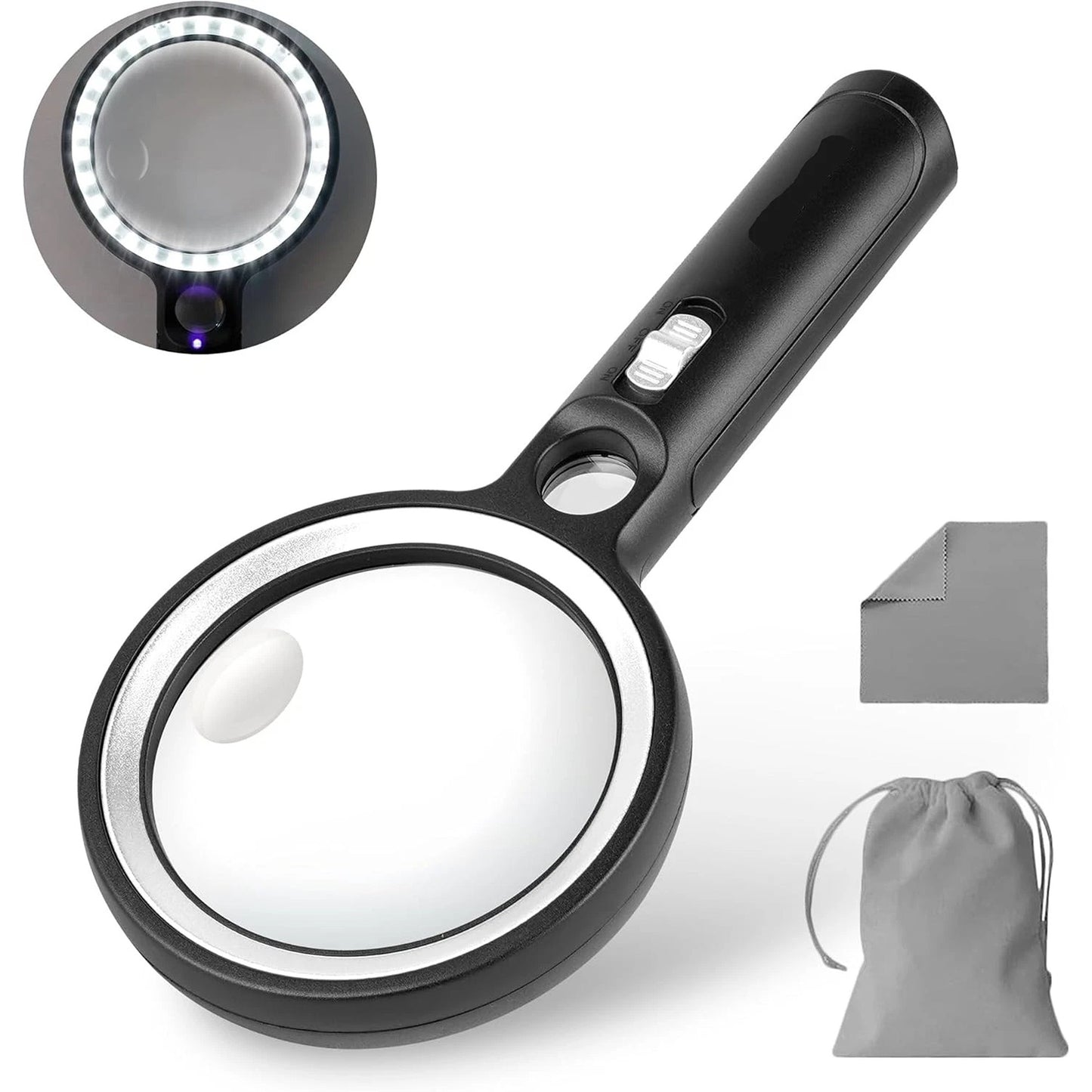 LED Magnifying Glass with 10x 20x 45x Zoom for Reading and Inspection