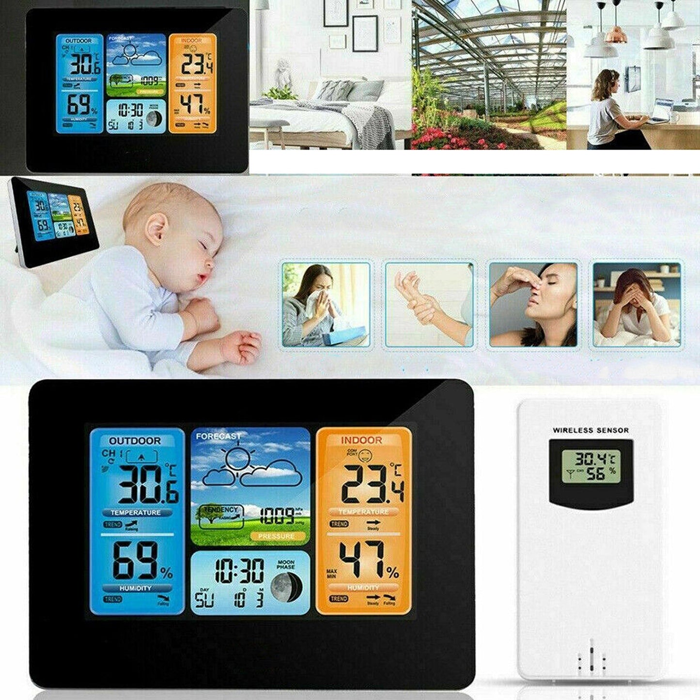 LCD Weather Station Clock Thermometer