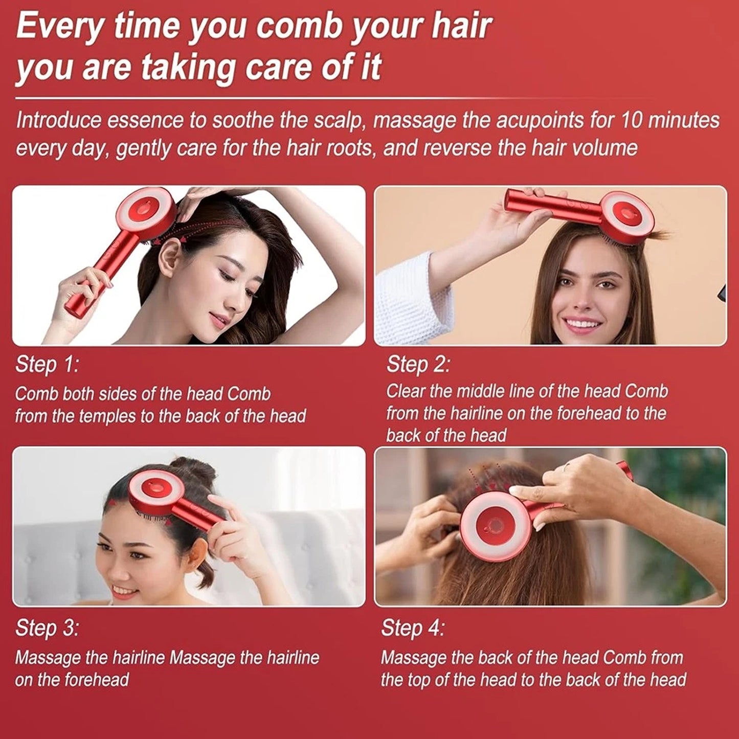Electric Scalp Massage Comb with Red and Blue Light Therapy for Hair Care