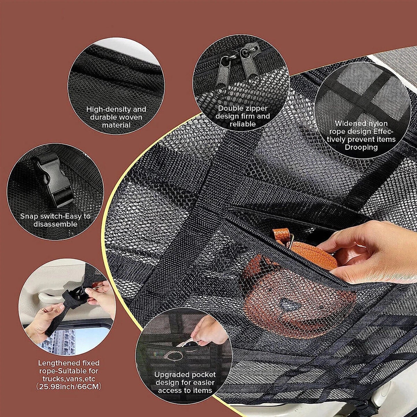 Car Roof Cargo Storage Net for SUV Van 90 x 65cm