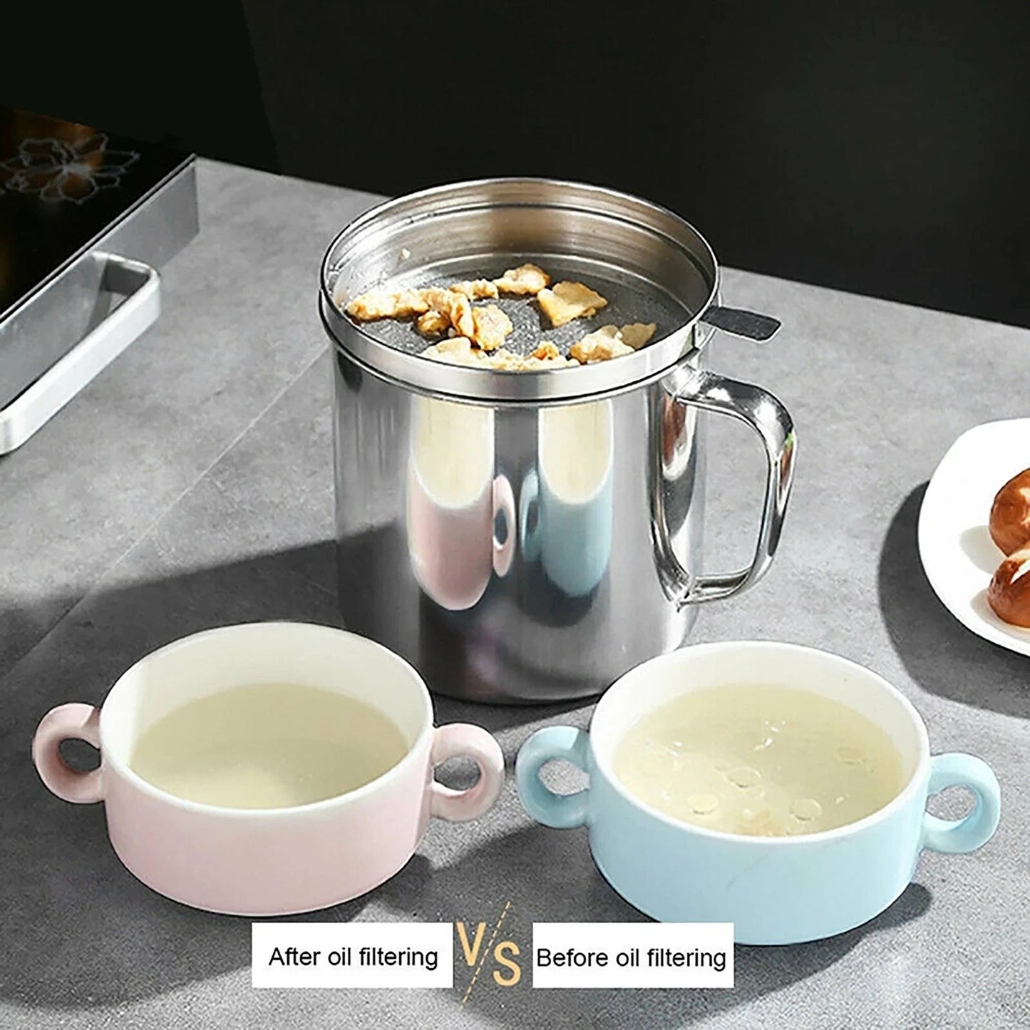 Cooking Oil Filter Container with Lid and Strainer