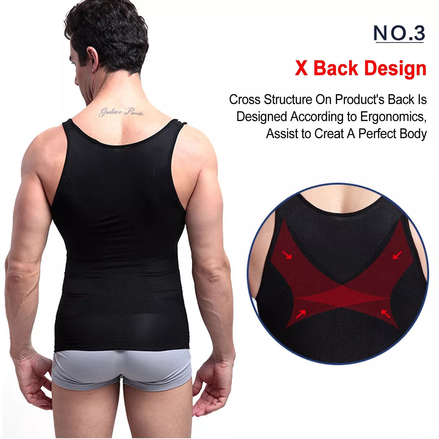 Slim Fit Compression Vest for Men Body Shaper Undershirt - White