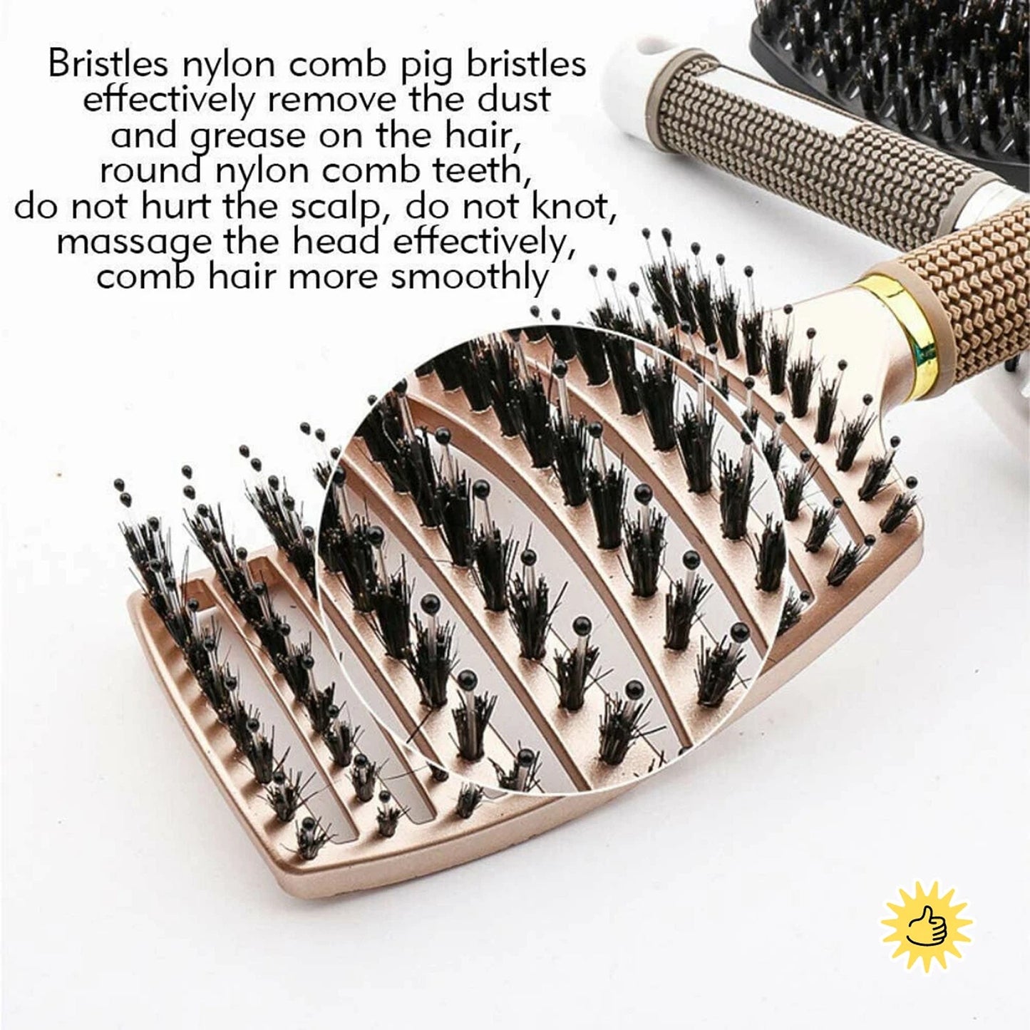 Detangling Hair Brush Nylon Bristle Boar Hair