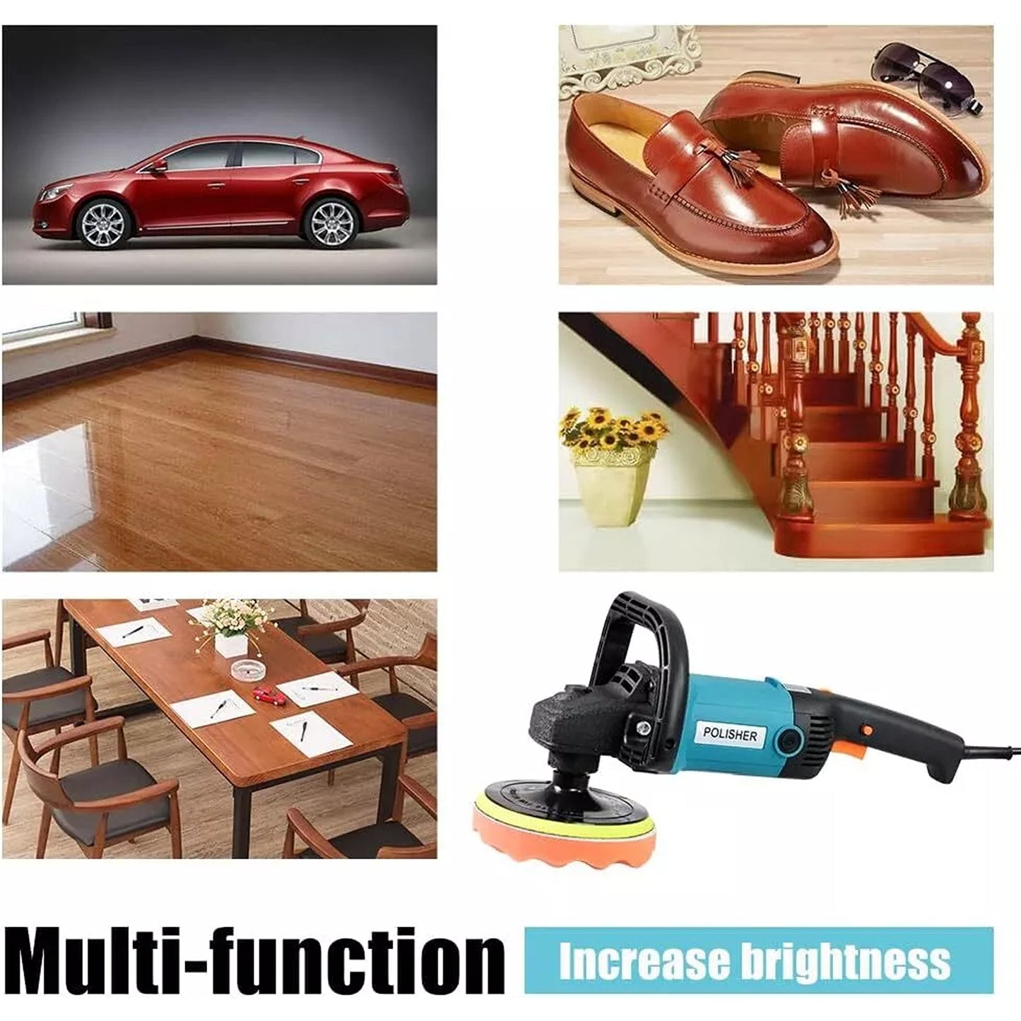 Electric Car Polisher Buffer Pad Tool Kit 6 Speed 1600W 240V 180mm 150mm