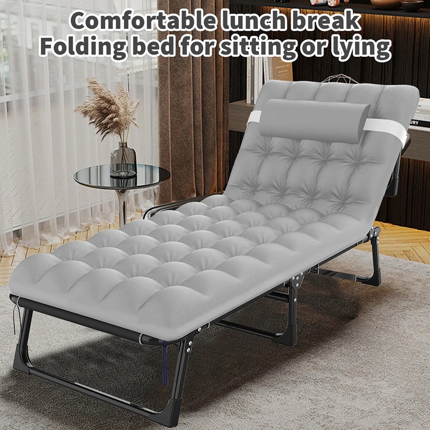 Portable Folding Camping Bed with Mattress 200kg Capacity 4 Position