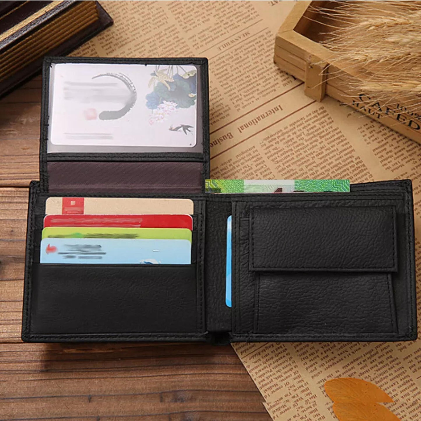 Mens Genuine Leather Wallet with Coin Pocket and Multiple Card Slots