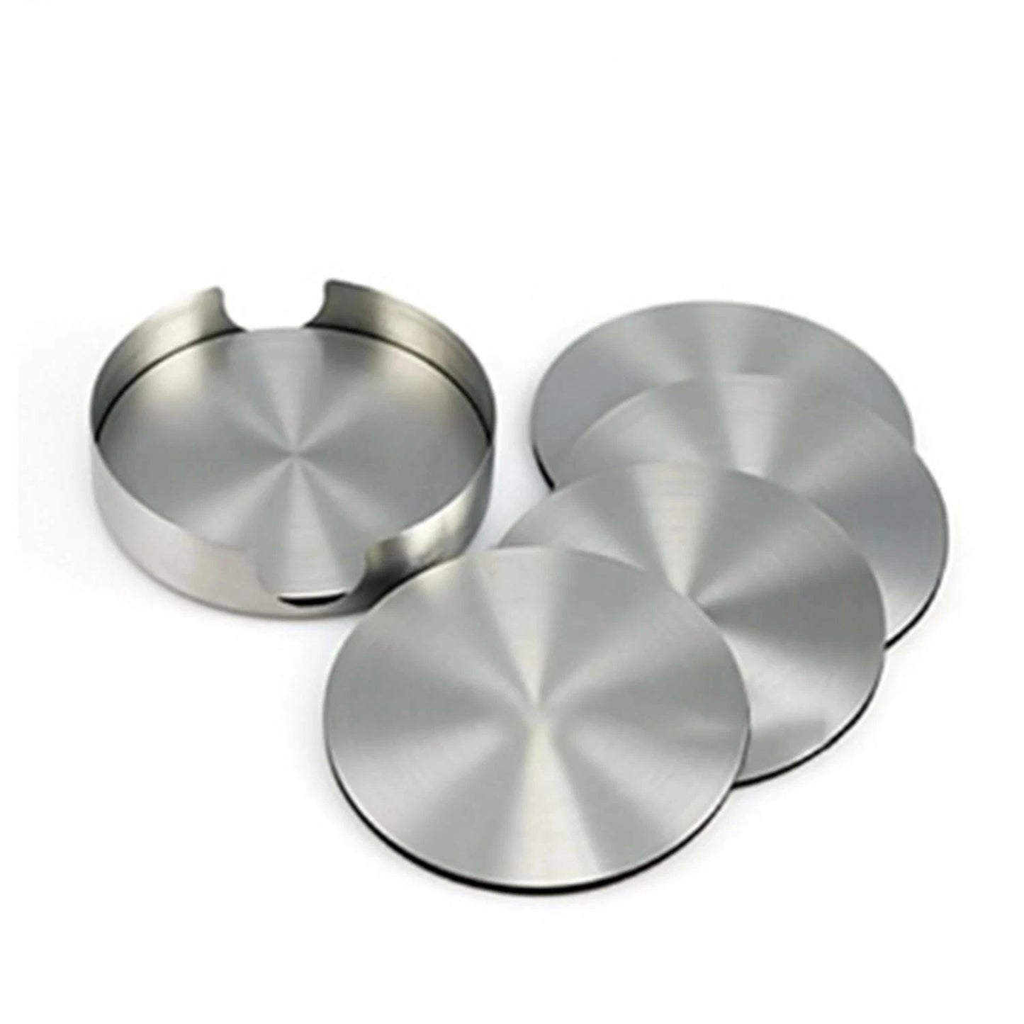 Set of 6 Stainless Steel Coasters Round Modern Drink Holders