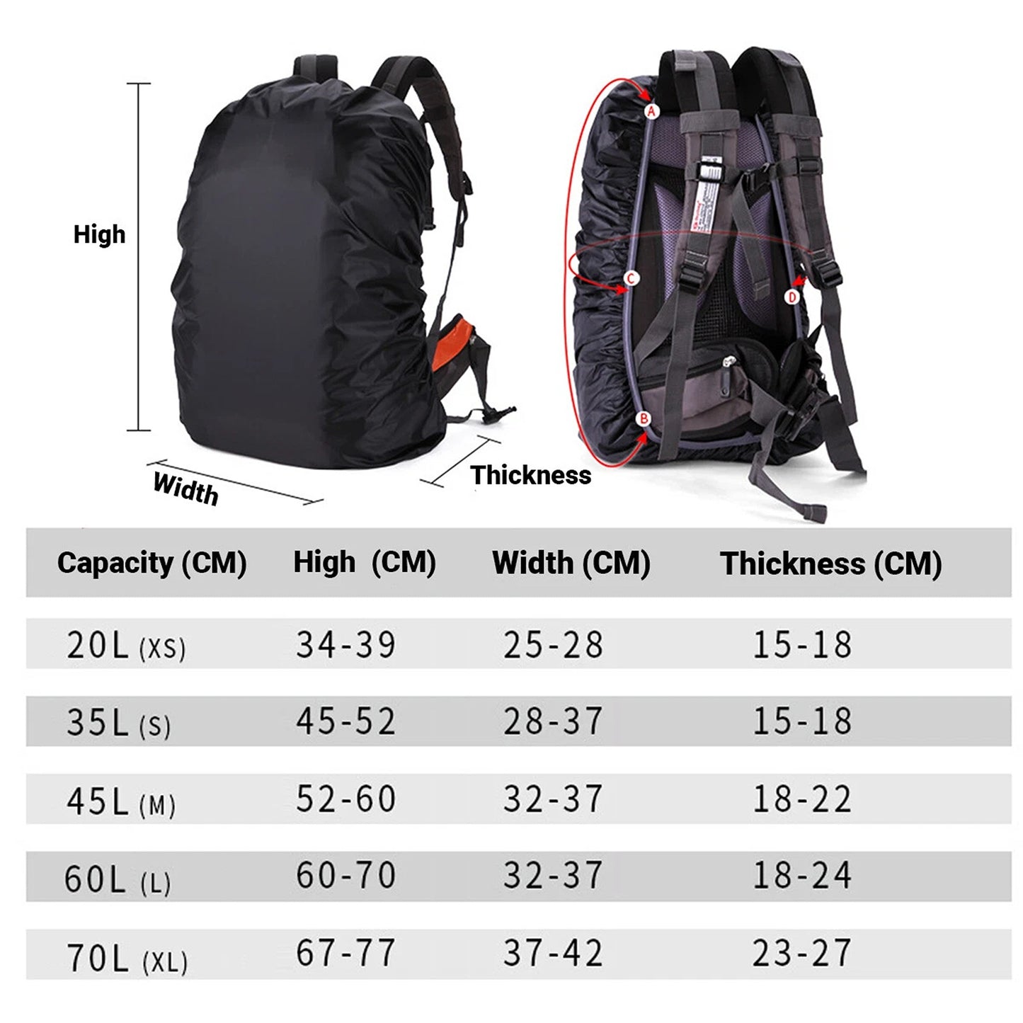 Lightweight Foldable Travel Backpack with Rain Cover for Outdoor Use - Black