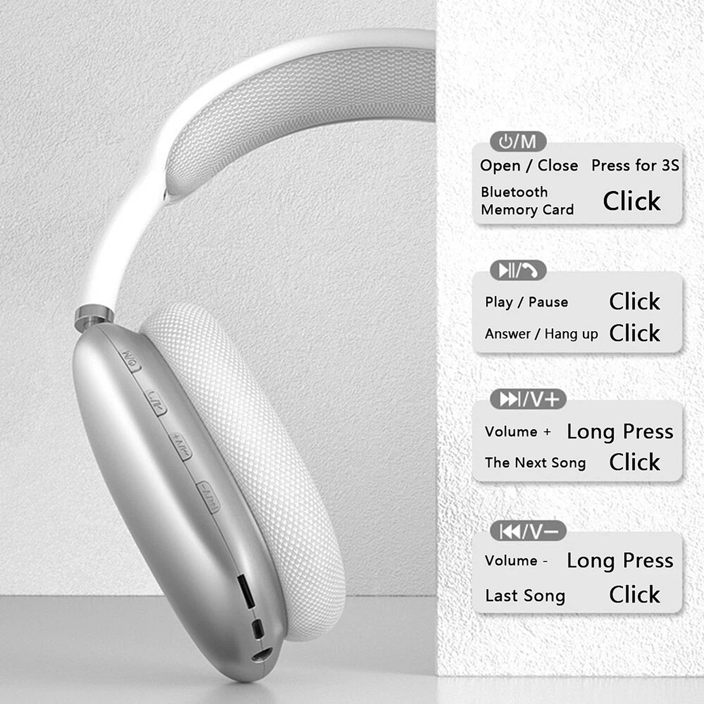 White Wireless Bluetooth Noise Cancelling Over Ear Headphones