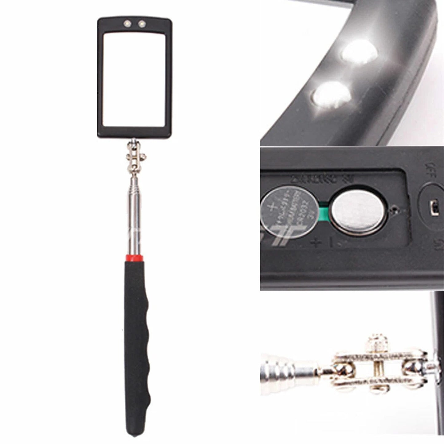 LED Inspection Mirror Extendable Telescopic Swivel Lighted Tool