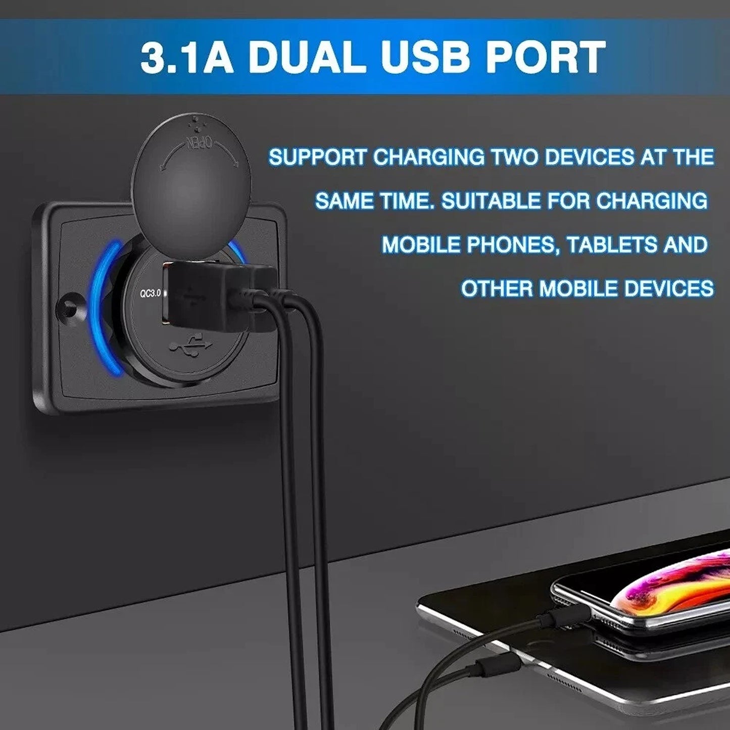 Dual USB Car Charger Socket Power Outlet 12V 24V 3.1A