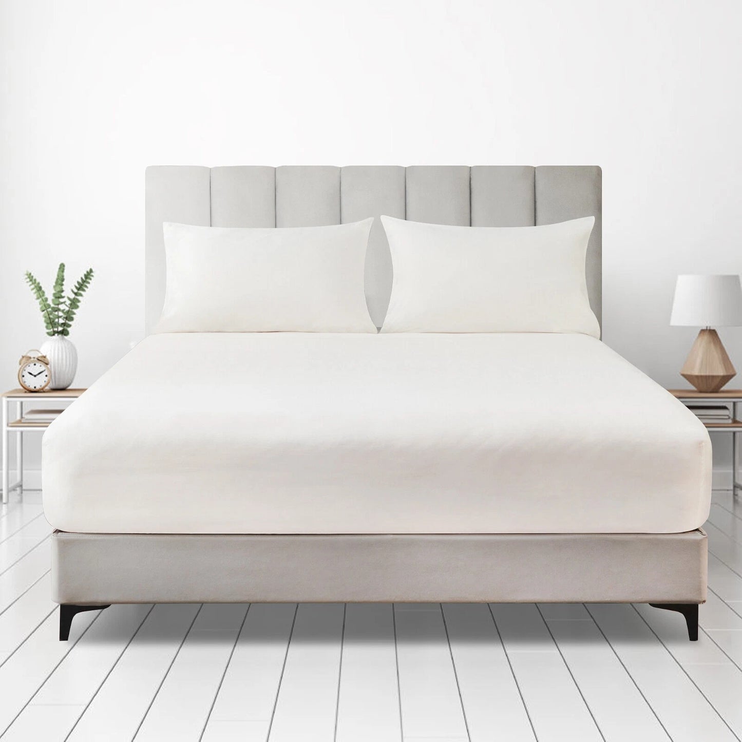 Hotel 2200TC Ultra Soft Fitted Sheet Set with Pillowcases No Flat Sheet - White