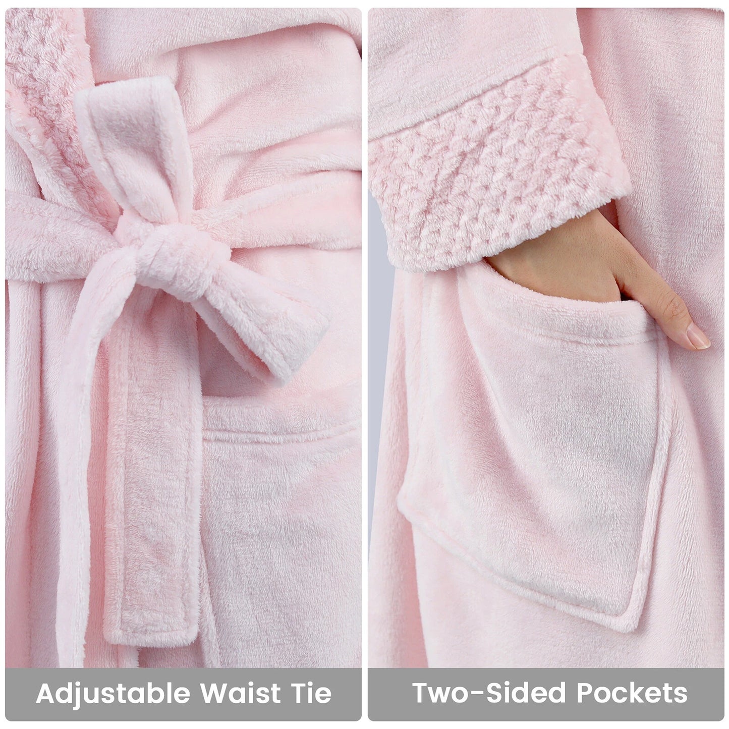 Light Pink Unisex Luxury Flannel Fleece Bath Robe for Men and Women