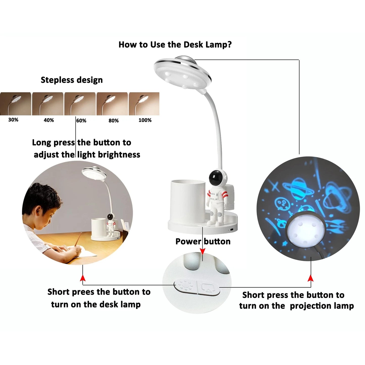 LED Desk Lamp with Touch Sensor and USB Rechargeable Battery