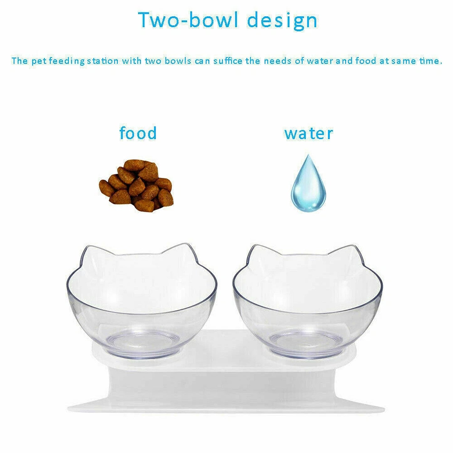 Double Raised Pet Bowls Stand Elevated Food Water Feeder for Cats Dogs