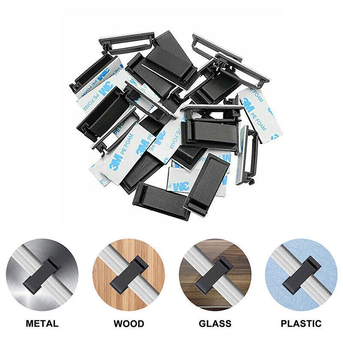 Adhesive Cable Clips Wire Management Holder Cord Organizer 20pcs
