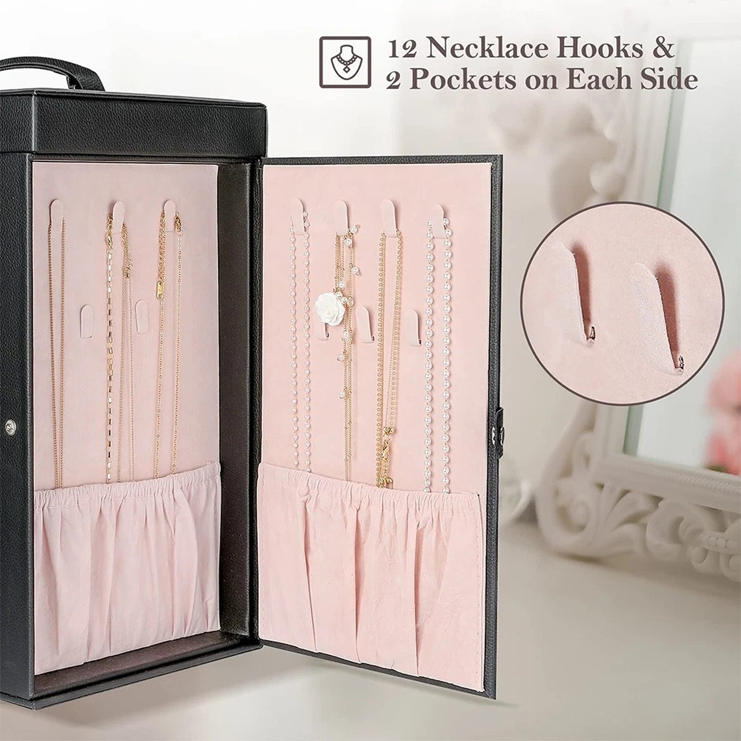 Large Leather Jewellery Organizer Case for Travel and Storage