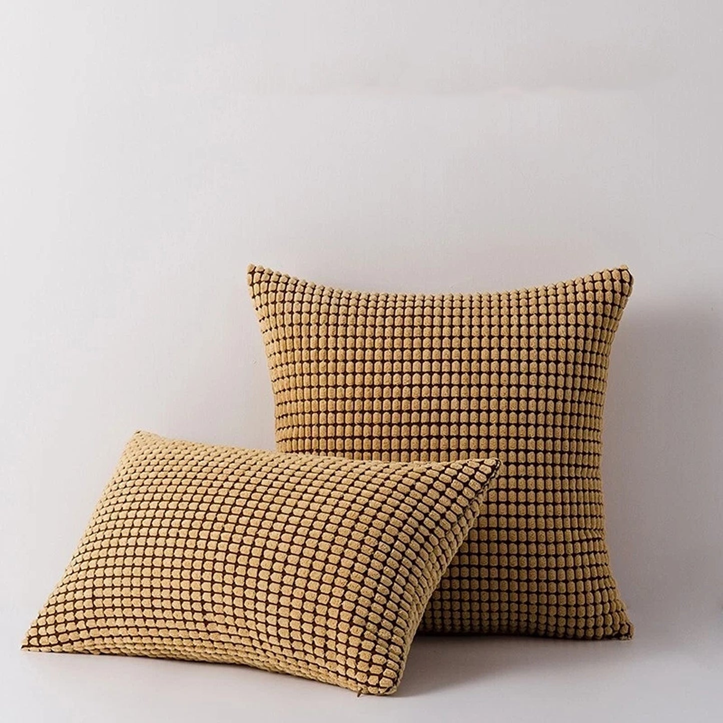Velvet Cushion Cover Corn Grain Design Pillow Case for Sofa - Tan