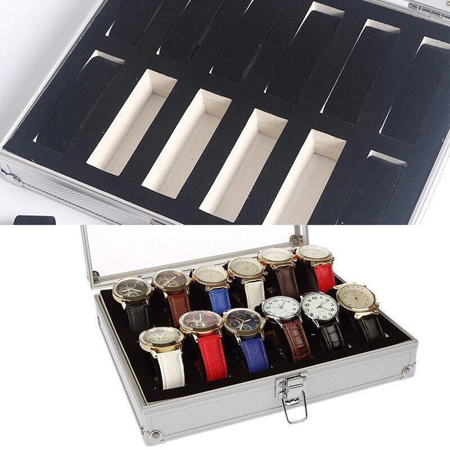 12 Grid Carbon Fiber Aluminum Watch Storage Box