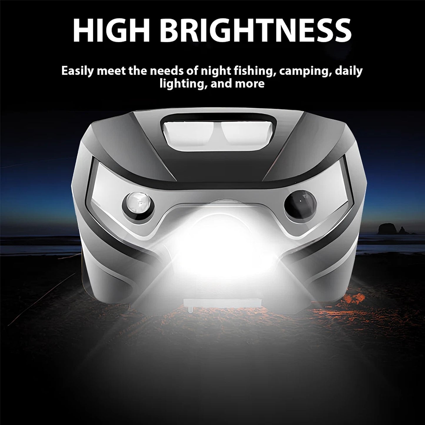 2 Pack Rechargeable LED Head Torch Headlight Lamp USB Camping