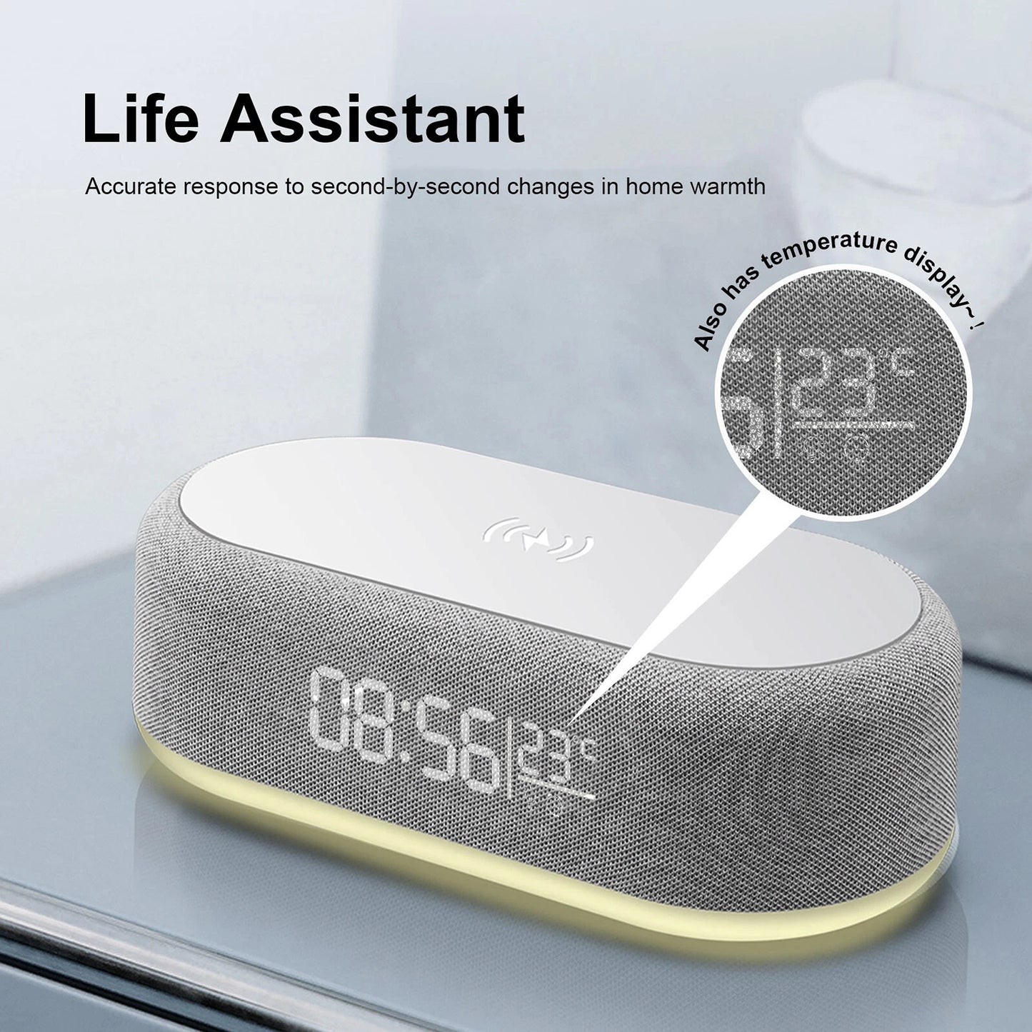 Wireless Charger Dock with Alarm Clock and Thermometer for iPhone 16 15 Samsung S25