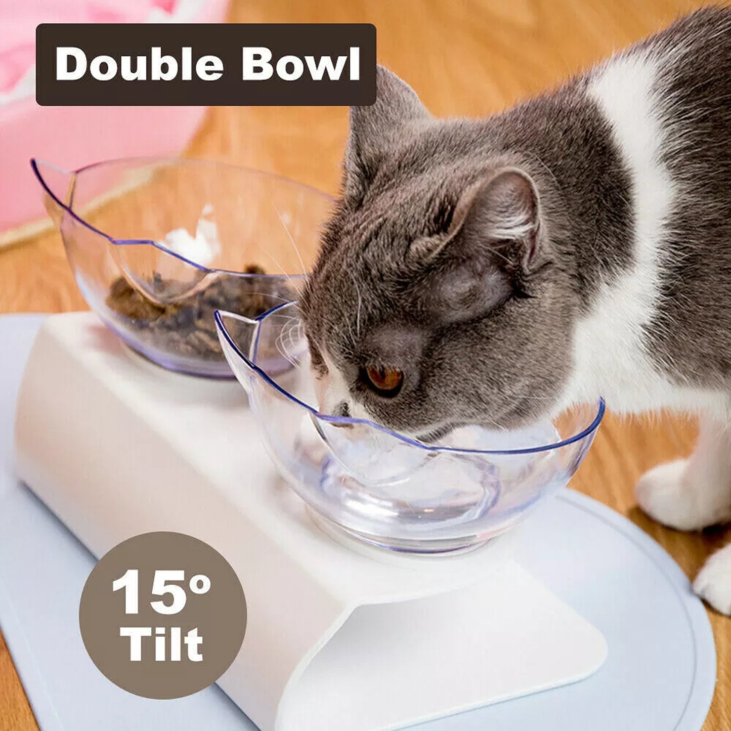 Double Raised Pet Bowls Stand Elevated Food Water Feeder for Cats Dogs