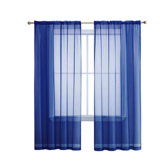 Navy Blue 2 Panel Sheer Organza Voile Curtains Rod Pocket Window Drape 140x213cm
