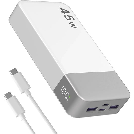 20000mAh 45W Fast Charging Power Bank Portable Battery Backup for Phones - White