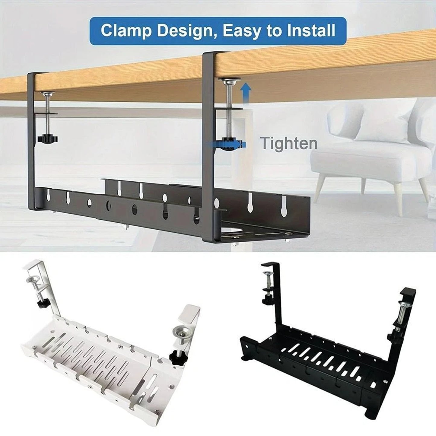 Black Cable Management Basket Tray For Desk Wire Storage Organizer