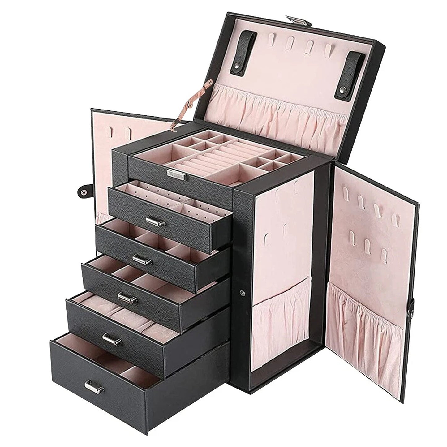 Large Leather Jewellery Organizer Case for Travel and Storage